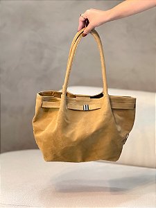Bolsa Feminina Giovana Bege em Couro Camurça