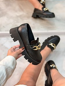 PRÉ VENDA - Mocassim Feminino Eloa Preto em Couro legítimo