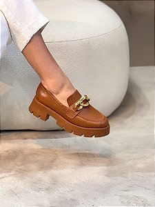 Mocassim Feminino Eloa Caramelo em Couro legítimo