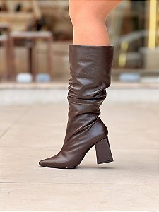 Bota Feminina Slouch Beatriz Marrom em Couro legitimo