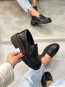 Mocassim Feminino Domenica Preto em Couro legítimo