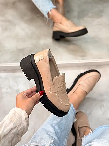 Mocassim Feminino Domenica Nude em Couro legítimo