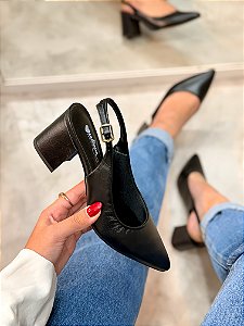 Slingback Feminino Josi Preto em Couro legítimo