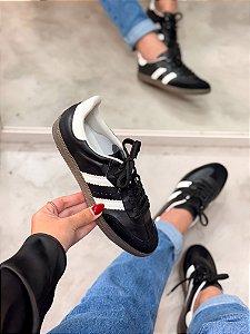 Tênis Feminino Sandy Preto/Branco em couro legítimo
