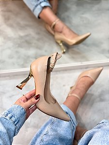 Scarpin Feminino Jordana Nude em Couro legítimo