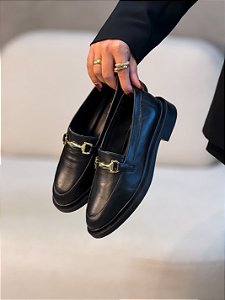Mocassim Feminino Zaya Preto em Couro legítimo