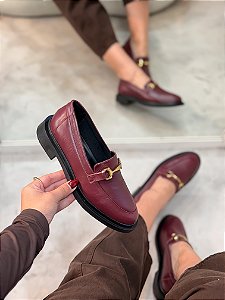 Mocassim Feminino Zaya Vinho em Couro legítimo