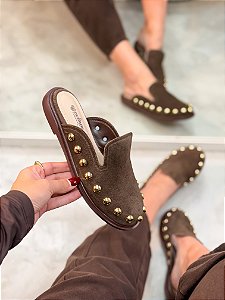 Clog Feminino Dara Marrom em Couro Camurça