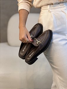 Mule Feminino Gabi Marrom em Couro legítimo