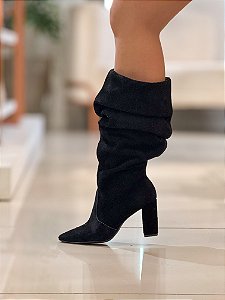 Bota Feminina Siena Slouch Preto camurça em Couro legítimo