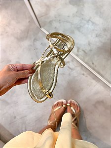 Rasteira Feminina Yasmin Ouro em Couro legítimo