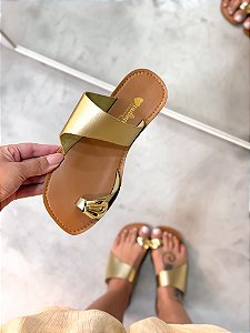 Rasteira Feminina Zaya Ouro light em couro legítimo