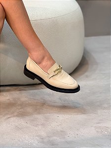 Mocassim Feminino Verona Off-white em couro legítimo