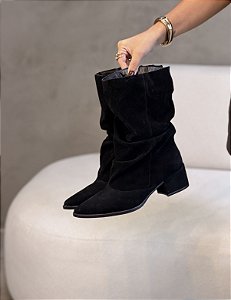 Bota Feminina Texas Slouch Preta em Camurça