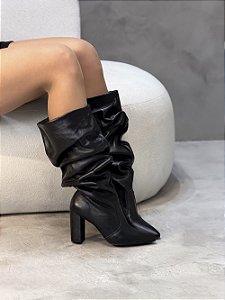 Bota Feminina Slouch Siena Preta em Couro legítimo