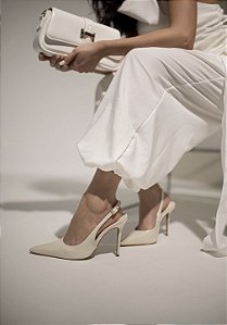 Slingback Feminino Sté Off-white Salto Fino