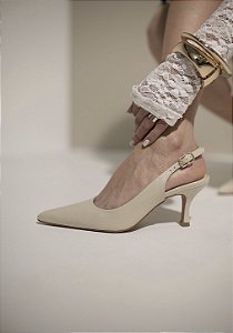 Slingback Feminino Roberta Off-white em Couro legítimo