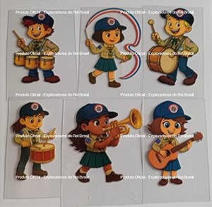Conjunto de 6 adesivos em UV alto relevo - Mascotes Músicos