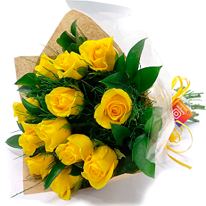 Buquê com 12 Rosas Amarelas