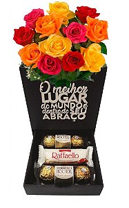 Caixa Romântica Preta com Rosas