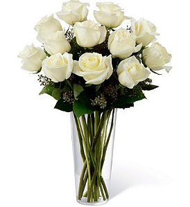 12 Rosas Brancas no Vaso