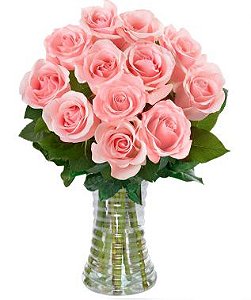 12 Rosas Rosadas no Vaso