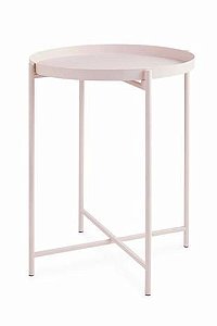 MESA LATERAL REDONDA EM METAL ROSE |