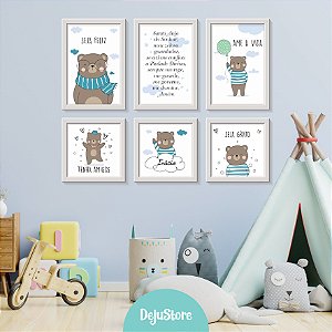 Kit Quadros: Ursinho nas Nuvens Oração Santo Anjo