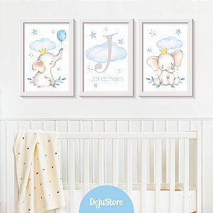 Kit Quadros: Elefante Azul em Aquarela