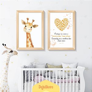 Kit Quadros:  Girafa em Aquarela com Oração (Salmos 17:8)