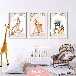 Kit Quadros: Animais Aquarela Floridos 3