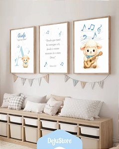 Kit Quadros: Ovelhinha Baby Musical em Aquarela com Nome