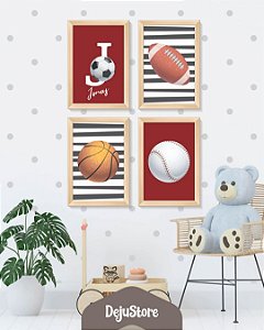 Kit Quadros: Esporte Futebol, Basquetebol, Beisebol com Nome