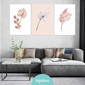 Kit Quadros: Floral Copo de Leite Rosa