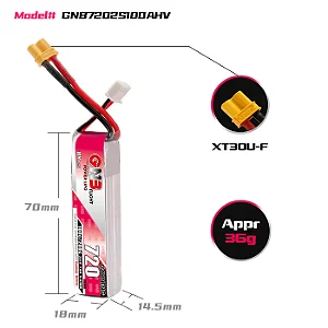 Bateria Lipo 2s GNB HV 720mah XT30 100c 7.6v