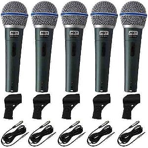 Kit 5 Microfones Profissionais + Cabos Tipo Shure Sm57 Sm58