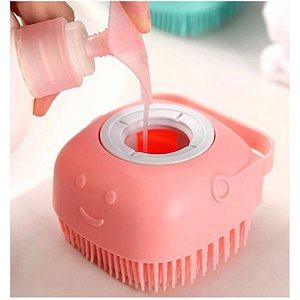 Esponja de Silicone Para Banho Dispenser de Shampoo cor rosa