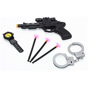 kit policial com 7 peças pistola de dardos algema Goal Kids