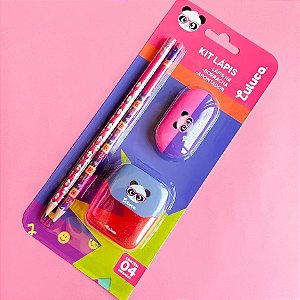 Kit Escolar Papelaria Luluca Lápis Borracha Apontador Duplo Colorido Divertido