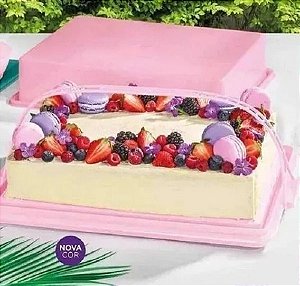 TUPPERWARE BIG CAKE RETANGULAR ROSA