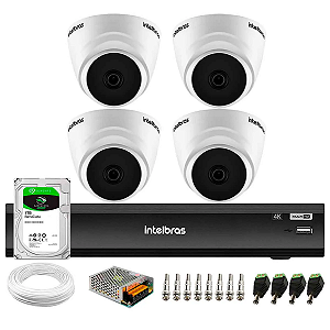 Kit 04 Câmeras Intelbras VHD 1520 D 5MP Dome com Visão Noturna de 20 metros Lente 2,8mm + DVR  + HD 1TB