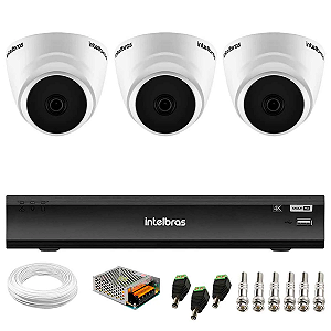Kit 03 Câmeras Intelbras VHD 1520 D 5MP Dome com Visão Noturna + DVR Intelbras