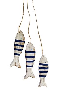 Peixes Decorativos de Madeira Listrados Azuis