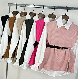 Conjunto camisa, colete e cinto