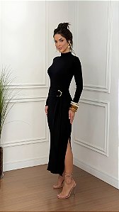 Vestido Fivela Gola Alta