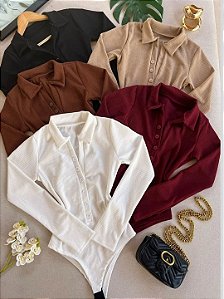 Body manga longa botão