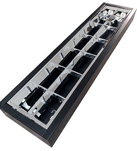 Luminária Comercial Calha Sobrepor PRETA 2x9w 625mm Tubular T8 com 6 Aletas