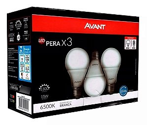 Lâmpada LED 6500K Branca 15W Avant (Pack com 03 unidades)