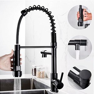 Torneira Cozinha Misturador Monocomando Premium Preta ZRZ