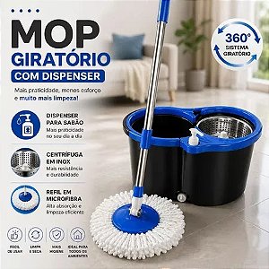 Mop Giratório 360° Cesto Inox 14 L com Dispenser Havpro